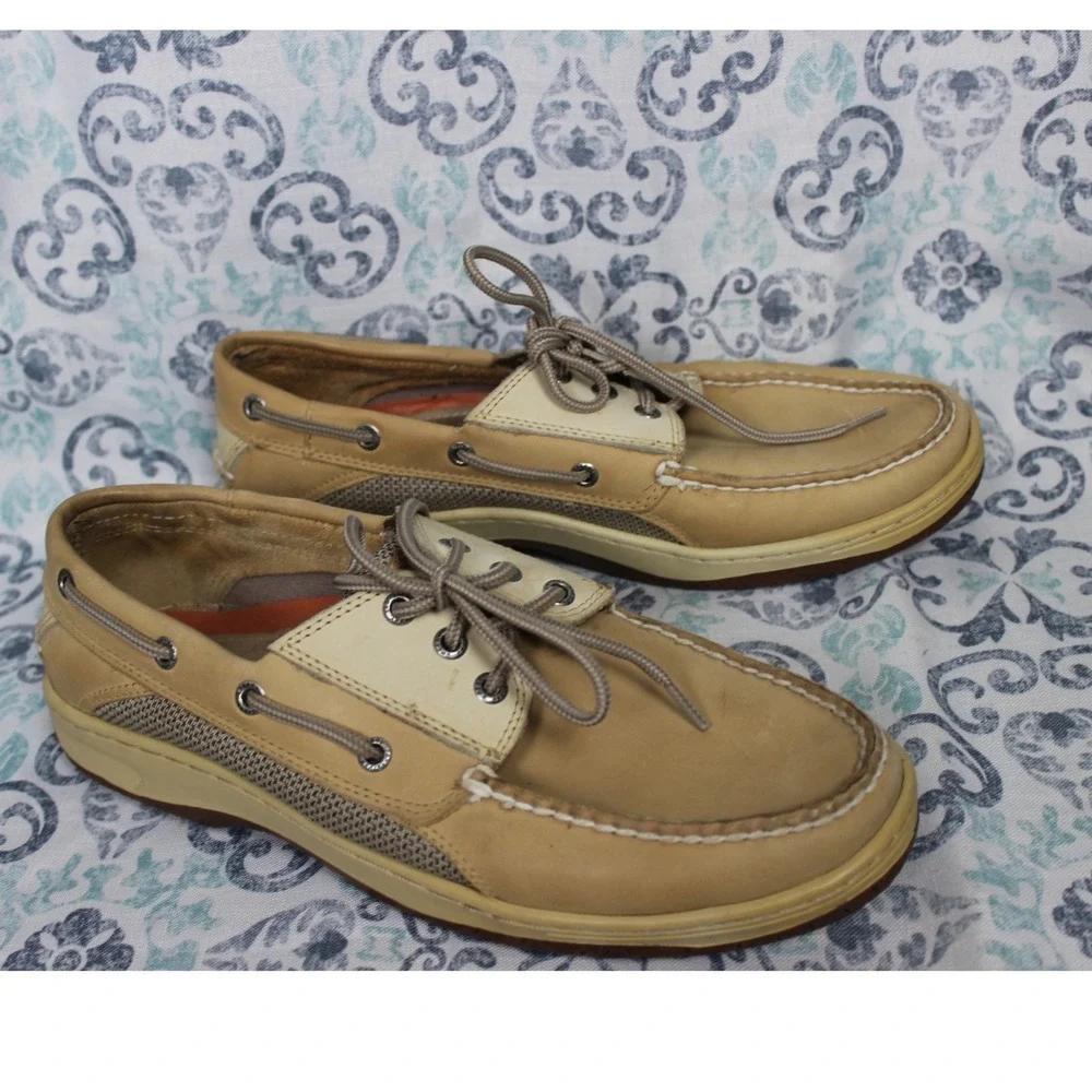 Sperry Top Sider Mens‎ 10M Tan Leather Lace Up Boat Shoes